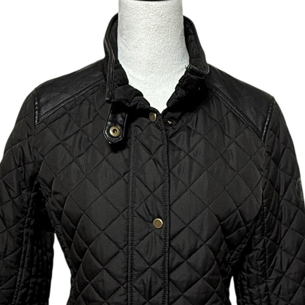 Lauren Ralph Lauren Jacket Womens Small Black Quilted Faux Leather Trim Snap Up